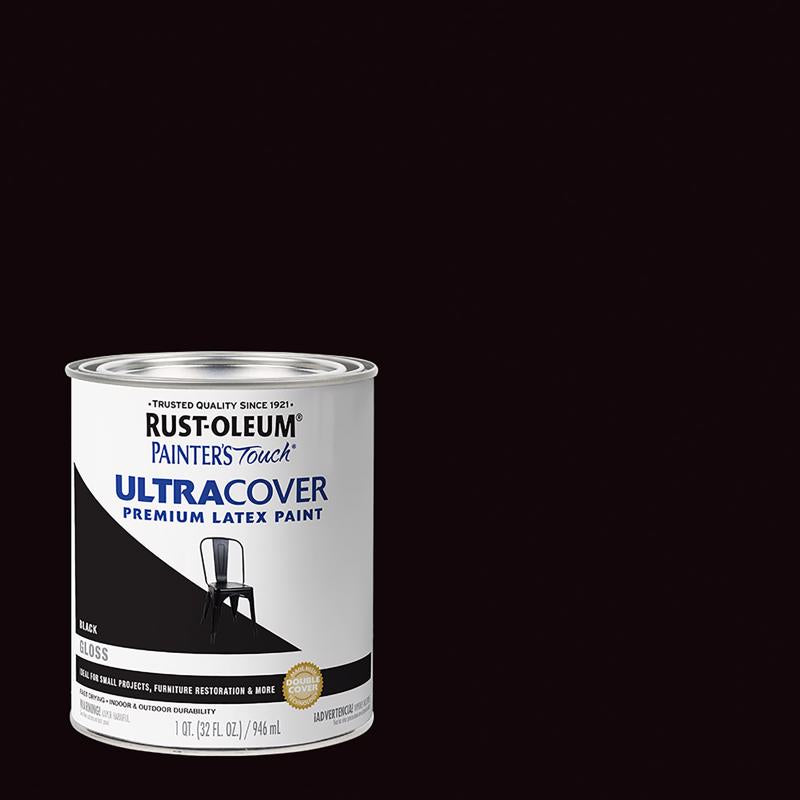 Rust-Oleum 1979502 Painter's Touch Latex Paint, Quart, Gloss Black, 1 Quart