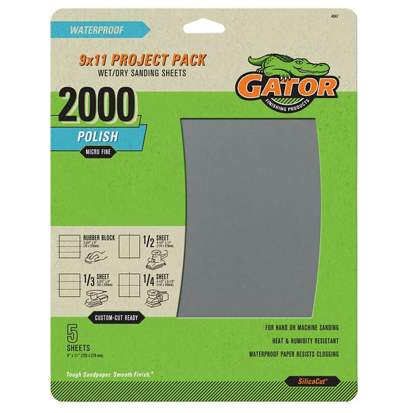 Gator ALI INDUSTRIES 2K G 4047 5PK 9x11 2000 Grit Mirror Fine Waterproof Sandpaper