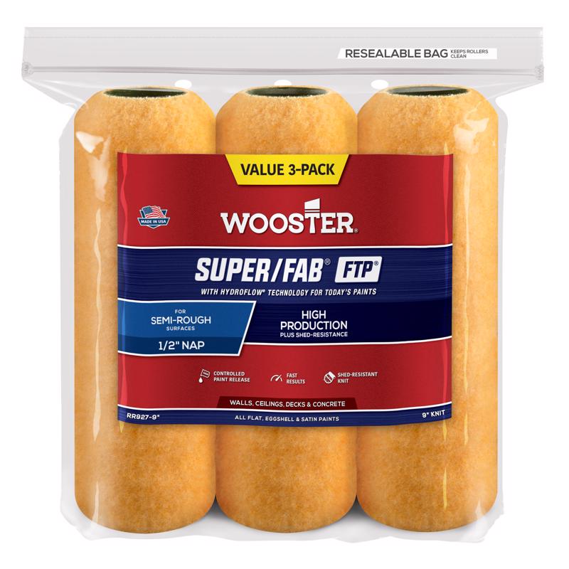 The Wooster Brush Company RR927-9 Super Fab FTP Roller Cover 1/2-Inch Nap, 3-Pack