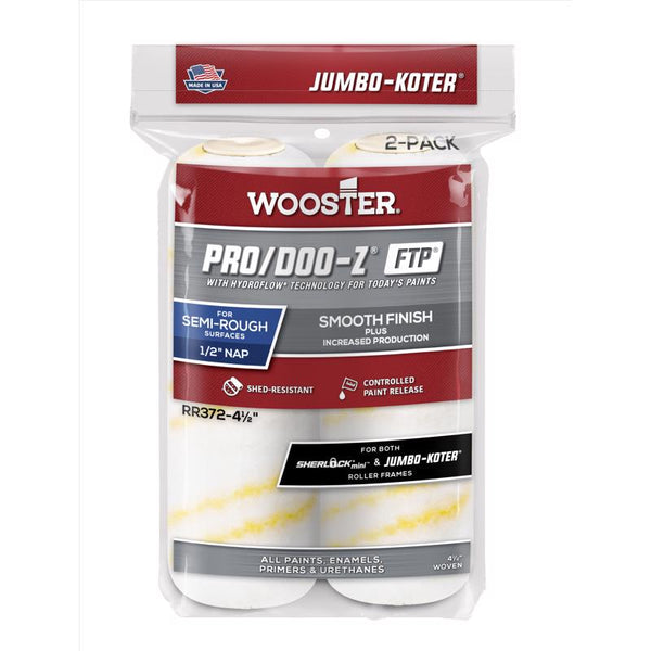 Wooster Brush RR372-4 1/2 Inch Pro Doo Z FTP Jumbo Koter Miniroller 2-Pack Cover 1/2" Nap