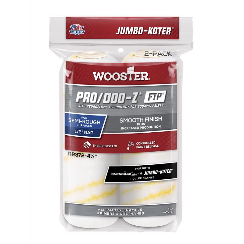 Wooster Brush RR372-4 1/2 Inch Pro Doo Z FTP Jumbo Koter Miniroller 2-Pack Cover 1/2" Nap