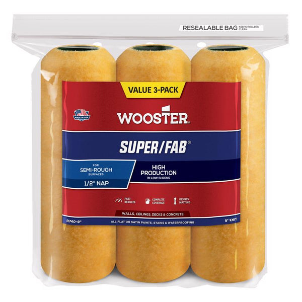 Wooster Brush R750-9 Super/Fab Roller Cover, 1/2-Inch Nap, 6-Pack , 9-Inch