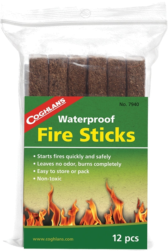 Coghlan's Fire Sticks 12-Pack Waterproof Firestarter - for Camping, Hiking, Backpacking, and Emergency Use, Portable Kindling for Quick and Reliable Outdoor Fire Starting 7940