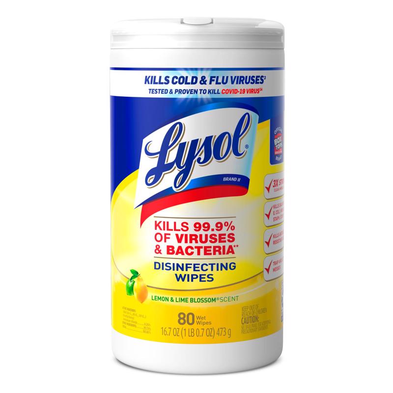 Lysol Disinfectant Wipes, Multi-Surface Antibacterial Cleaning Wipes, for Disinfecting and Cleaning, Lemon and Lime Blossom, 80 Count (Pack of 1)
