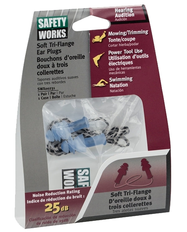 Safety Works SWX00231 Tri-Flange Ear Plugs with Case, Corded Reusable, NRR 25 DB SWX00231-01