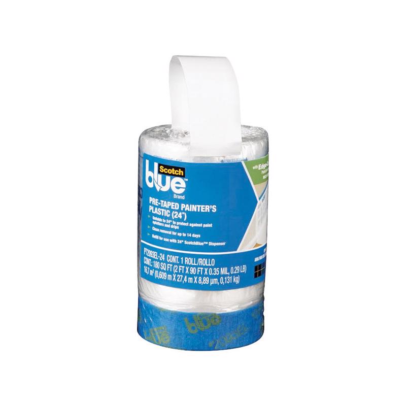 ScotchBlue Pre Plastic Painters Tape, 24 in x 30yd, Tape & Masking Film Combined in One Product, Static Cling to Stay in One Place, No Residue Masking Tape, Film Unfolds to 24" Wide (PT2093EL-24)
