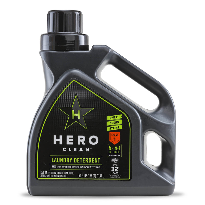 Hero Clean Liquid Laundry Detergent – 5 in 1 Sport + Everyday with World-Class Odor Control, Advanced 7 Enzyme System for Stains. Juniper Scent (50 Oz)