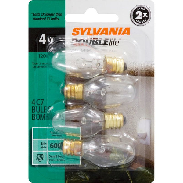 Ledvance Sylvania Home Lighting 13523 C7-4W Incandescent Light Bulb, Candelabra Base, 4 Piece