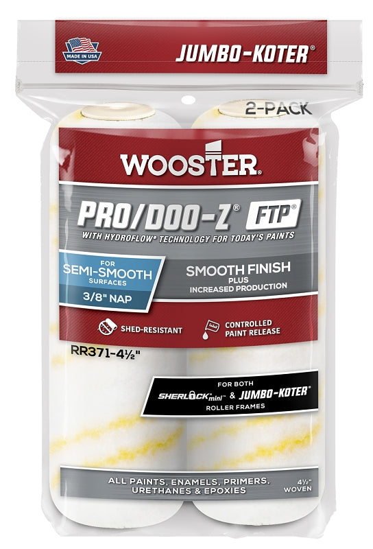 Wooster Brush RR371-4 1/2 Inch Pro Doo Z FTP Jumbo Koter Miniroller, 2-Pack Cover 3/8-Inch Nap