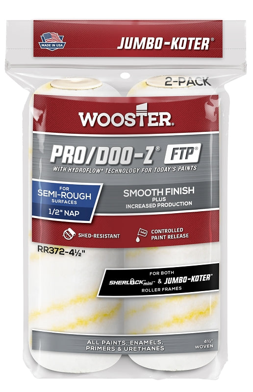 Wooster Brush RR372-4 1/2 Inch Pro Doo Z FTP Jumbo Koter Miniroller 2-Pack Cover 1/2" Nap