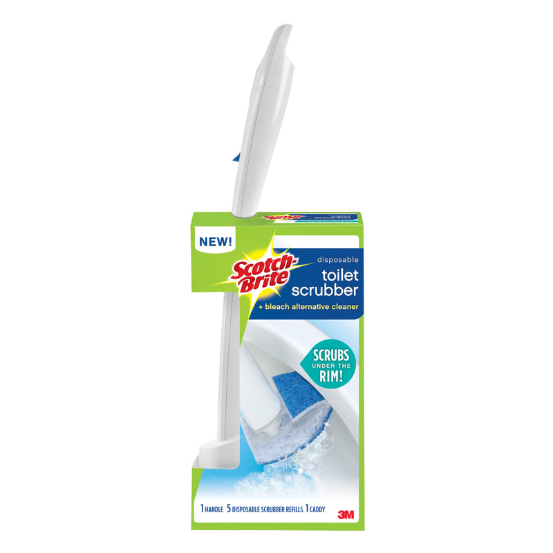 Scotch-Brite Disposable Toilet Scrubber Starter Kit, Disposable Refills with Built-In Bleach Alternative, Includes 1 Handle, Storage Caddy and 5 Refills 558-SK-4NP