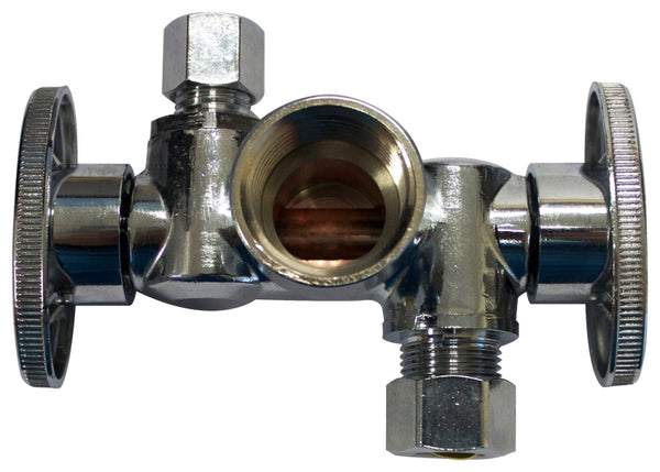 Plumb Pak Keeney 1/2 in. FIP x 3/8 in. Compression Brass Dual Shut-Off Valve K2902DHLF