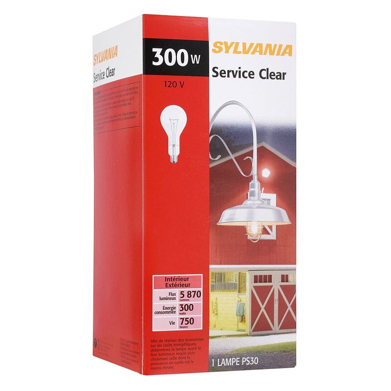 Sylvania 300 Watt Utility Light Bulb 1 Pack - Incandescent PS30 E26 Medium Base High Output Bulbs for Garages, Barns, Sheds & Security, 300W 120V Clear Warm White 2850K