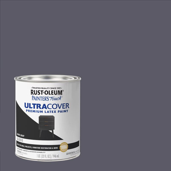 Rust-Oleum 1986502 Painter's Touch Latex Paint, Gloss Dark Gray, 1 Quarts (Pack of 1)