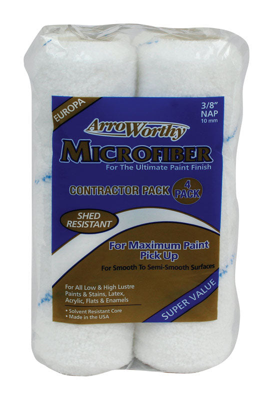 Arroworthy 1807692 Microfiber 0.38 x 9 in. Paint Roller Cover for Smooth to Semi-Smooth44; White - 4 Per Pack - Case of 1212