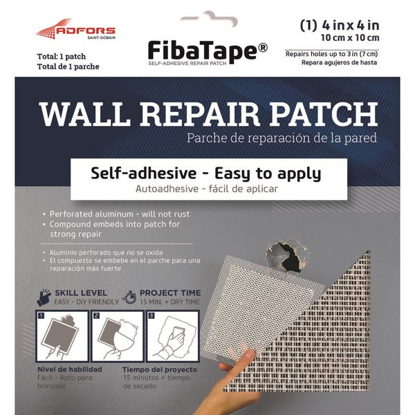 Saint-Gobain ADFORS FibaTape FDW6836-U 4-by 4-Inch Self-Adhesive Perforated Aluminum Wall and Ceiling Repair Patch, White