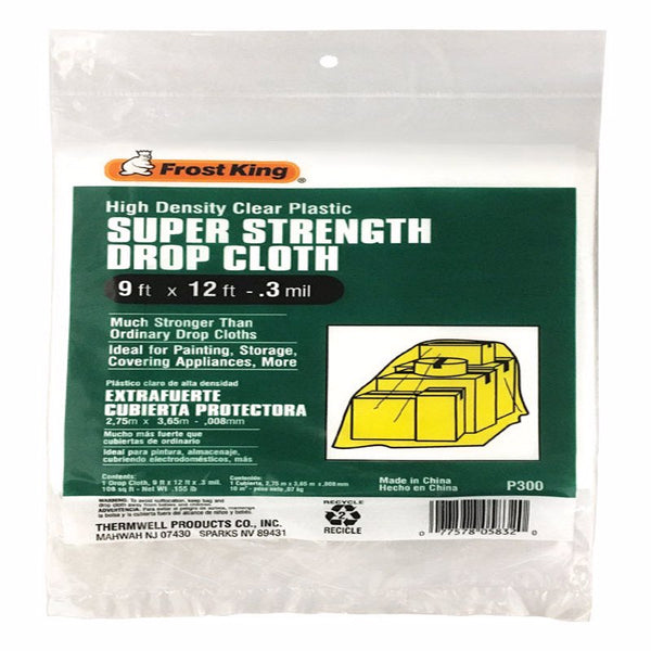 Frost King P300 Super Strength High Density Drop Cloths, 9' x 12' x .3 mil, Clear