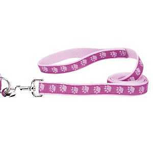 Guardian Gear Nylon Two-Tone Pawprint Dog Leash, 4-Feet x 5/8-Inch Lead, Pink
