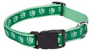 Guardian Gear Nylon Two-Tone Pawprint Dog Collar, Fits Necks 10" to 16", Green