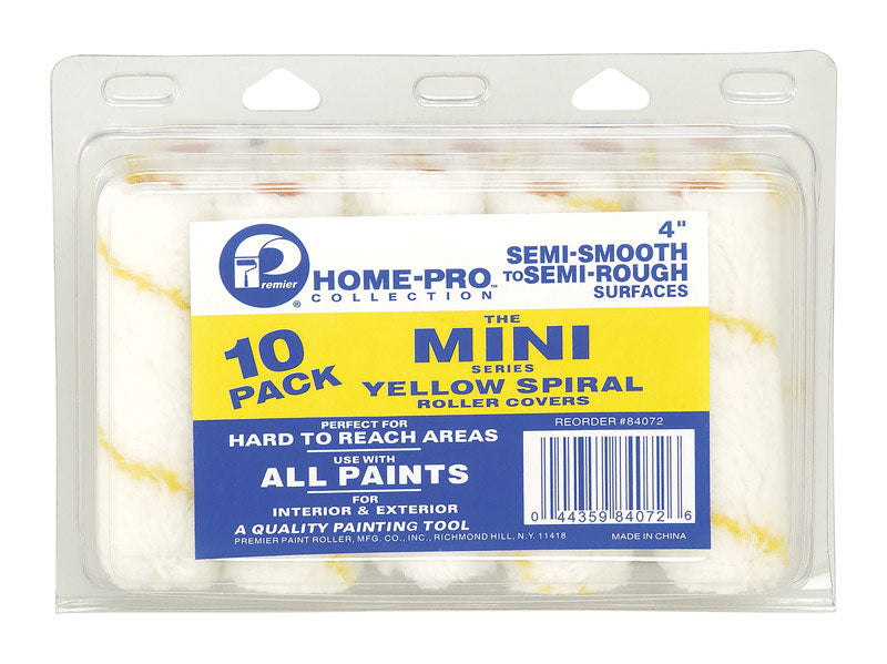 Premier 4" Yellow Spiral Mini Roller Cover, 10 Pack, 84072