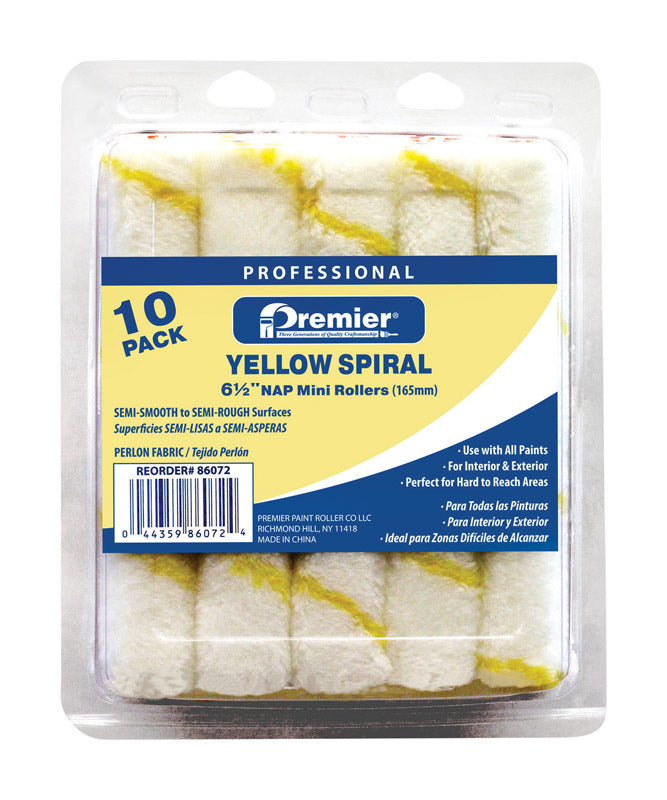 Premier 6-1/2" Yellow Spiral Mini Roller Cover, 10 Pack, 86072