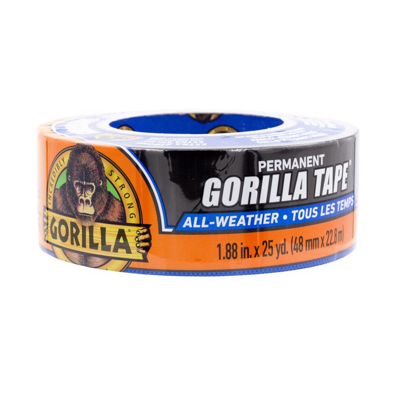 Gorilla All Weather Outdoor Waterproof Duct Tape, UV and Temperature Resistant, 1.88" x 25 yd, Black, (Pack of 1)