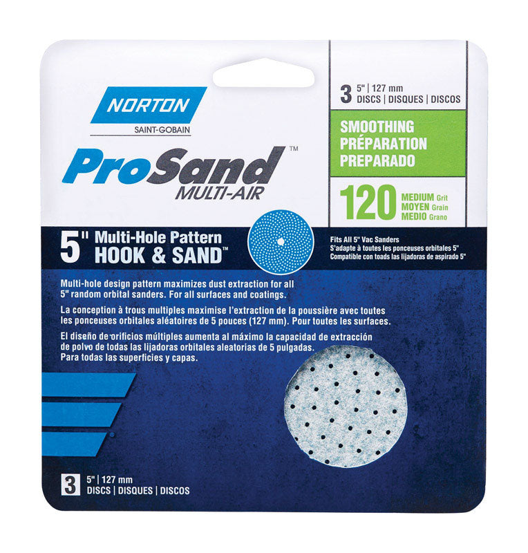 Norton 03230 3X Hook and Sand 120 Grit Universal Vac Hole Sanding Disc, 5-Inch, 3-Pack