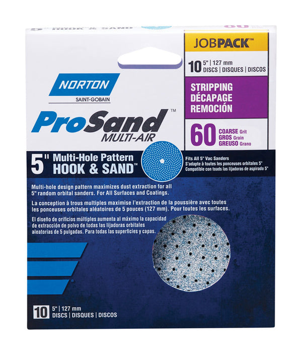 Norton 3X 5 & 8 Hole Universal Vacuum Abrasive Fiber Disc, Fiber Backing, Hook & Loop, Aluminum Oxide, 5" Diameter, Grit P60 (Pack of 10) 07660703224
