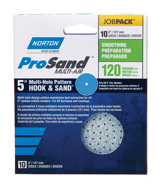 Norton 3X 5 & 8 Hole Universal Vacuum Abrasive Fiber Disc, Fiber Backing, Hook & Loop, Aluminum Oxide, 5" Diameter, Grit P120 (Pack of 10)