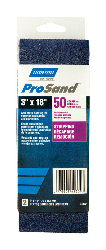 Norton 3X High Performance Portable Sanding Belt, Zirconia Alumina, 18" Length x 3" Width, Grit 50 Coarse (Pack of 2)