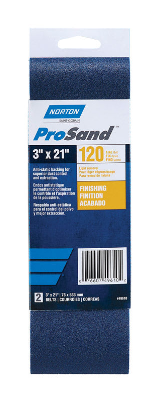 Norton 3X High Performance Portable Sanding Belt, Zirconia Alumina, 21" Length x 3" Width, Grit 120 Fine (Pack of 2)