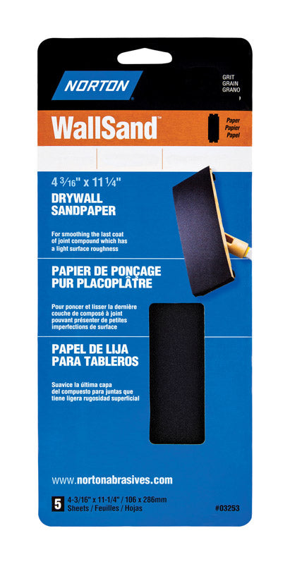 Norton 03253 Wallsand 80D Grit Die-Cut Drywall Screen Sanding Sheet, 4-3/16-Inch Wide x 11-Inch Long, 5-Pack