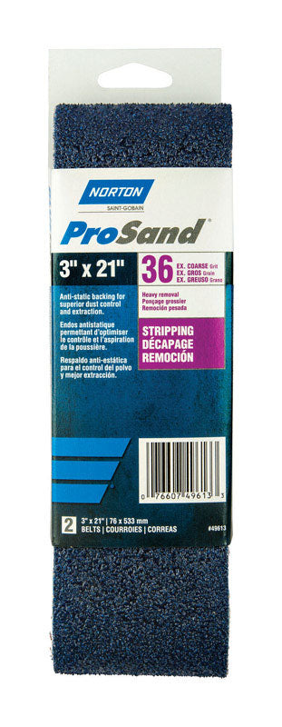 Norton 3X High Performance Portable Sanding Belt, Zirconia Alumina, 21" Length x 3" Width, Grit 36 Extra Coarse (Pack of 2)