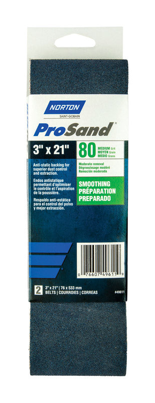 Norton 3X High Performance Portable Sanding Belt, Zirconia Alumina, 21" Length x 3" Width, Grit 80 Medium (Pack of 2)