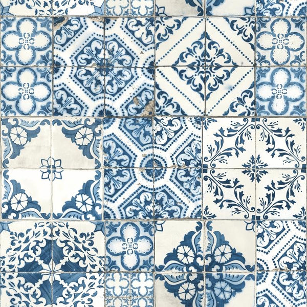 RoomMates RMK11083WP Blue Mediterranian Tile Peel and Stick Wallpaper 20.5" x 16.5 feet RMK11083WPZ