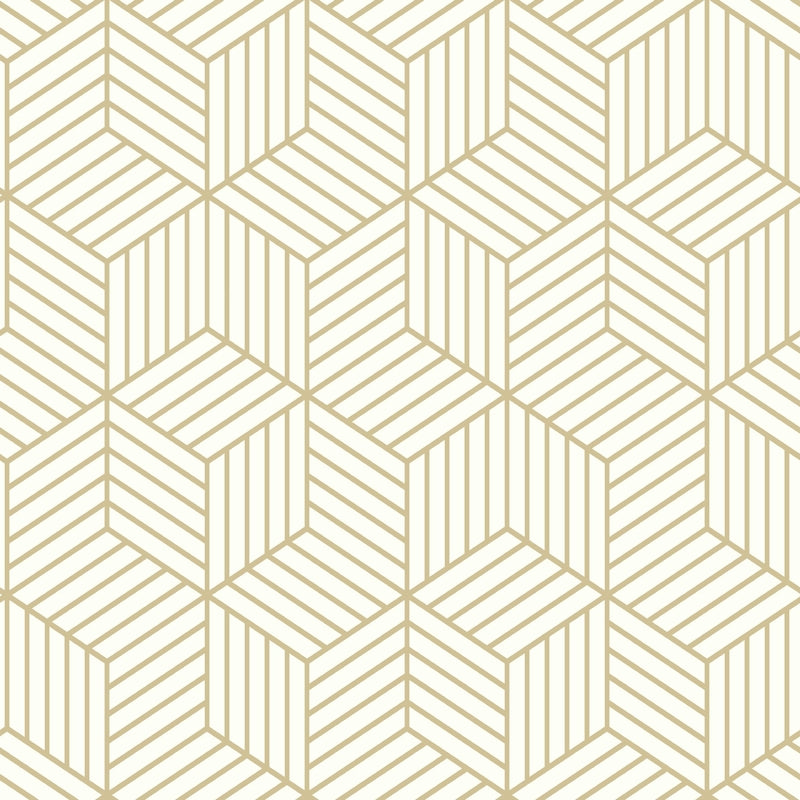 RoomMates RMK10704WP Metallic Gold Striped Hexagon Peel and Stick Wallpaper