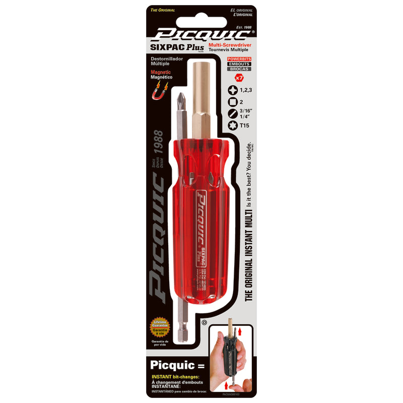PICQUIC SIXPAC Plus 7 pc. Multi-Bit Screwdriver 6 in.12