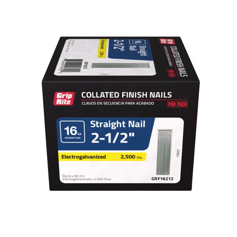Grip Rite Prime Guard GRF16212 16-Gauge Galvanized Straight Finish Nails 2-1/2-inch (2,500 per Pack), Steel, Flat, Others