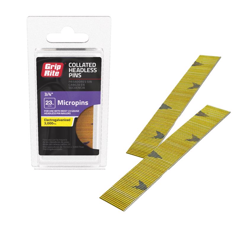 Grip-Rite Prime Guard GR34PIN 23-Gauge Electrogalvanized Headless Pin Nails, 3/4-inch (3,000 per Pack), Steel
