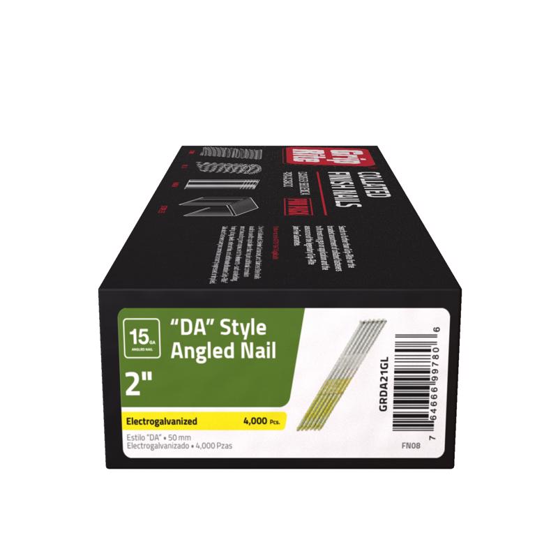 Grip Rite Prime Guard GRDA21GL 15-Gauge Galvanized DA-Style Angled Finish Nails 2-inch (4,000 per Pack), Steel, Flat, Others