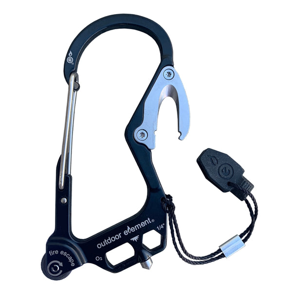 OUTDOOR ELEMENT Fire Escape, Emergency Escape Tool, Seatbelt Cutter, Window Breaker, Multi Tool, Fire Starter, Carabiner, and Much More Feblk