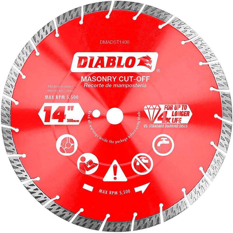 Diablo Diamond Segmented Turbo Masonry Cut-Off Blade for Concrete, Brick and Block - 14" Diameter, 3.2mm Kerf, 5500 Max RPM - DMADST1400