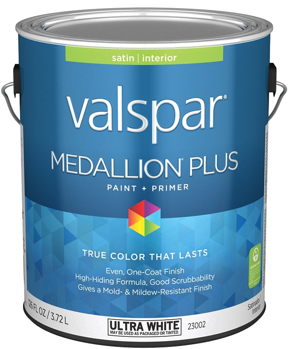 Valspar 23002 Ultra White Base Medallion Plus Interior Paint & Primer, Satin, 1 Gallon 028.0023002.007