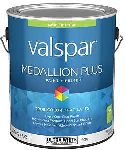Valspar 23002 Ultra White Base Medallion Plus Interior Paint & Primer, Satin, 1 Gallon