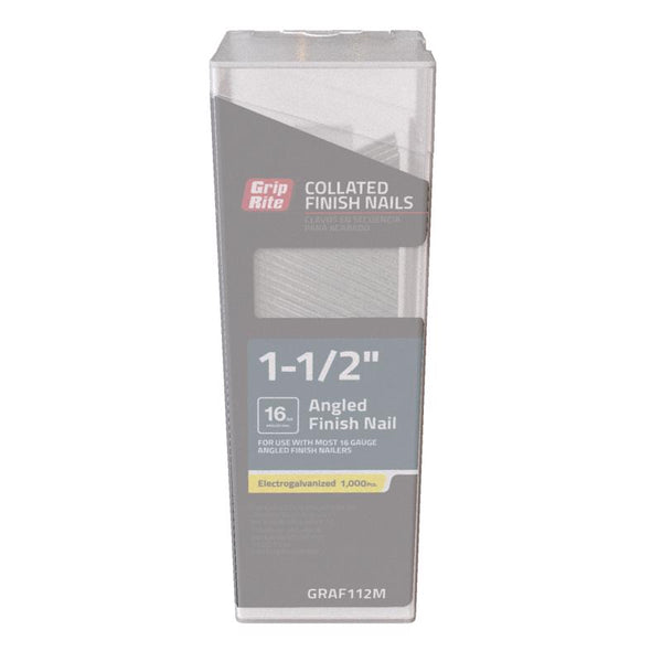 Grip Rite Prime Guard GRAF112M 16 Gauge Angled Electrogalvanized Collated Finish Nails, 1-1/2"