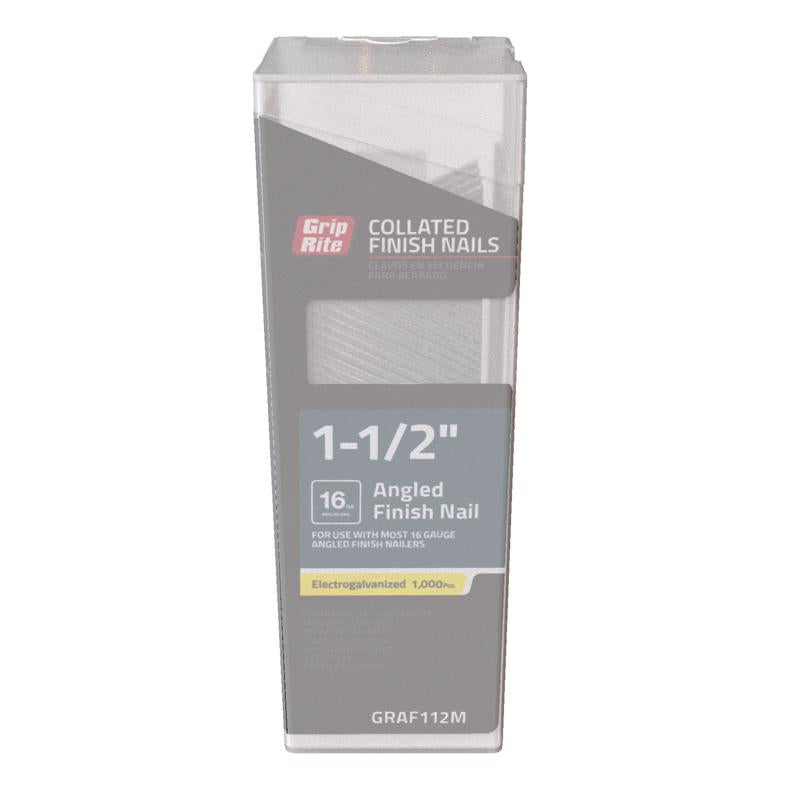 Grip Rite Prime Guard GRAF112M 16 Gauge Angled Electrogalvanized Collated Finish Nails, 1-1/2"
