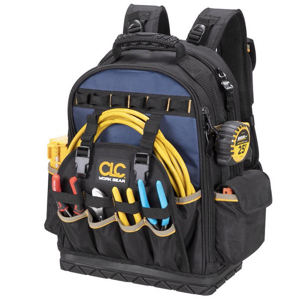 Custom Leathercraft CLC Work Gear PB1133 38 Pocket Molded Base Tool Backpack, Black/Blue