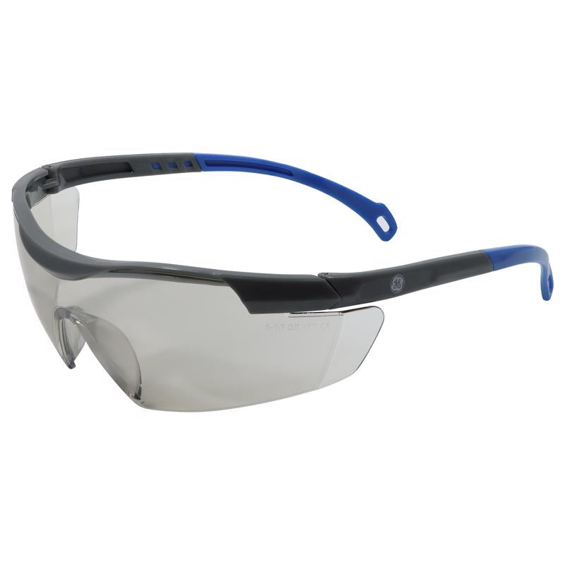 GE Safety Glasses, ANSI Z87.1, 01 Series, Anti-scratch Lens, 99.9% UV Protection, EN 166, 12 Pack (Blue, I/O Mirror Anti-fog)