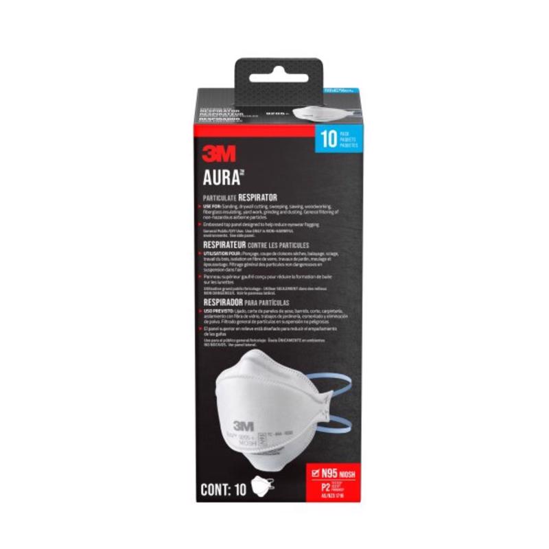 3M Aura Particulate Respirator 9205+ N95, Lightweight, Three Panel Designed Respirator Helps Provide Comfortable And Convenient Respiratory Protection, 10-Pack 9205P-10-DC