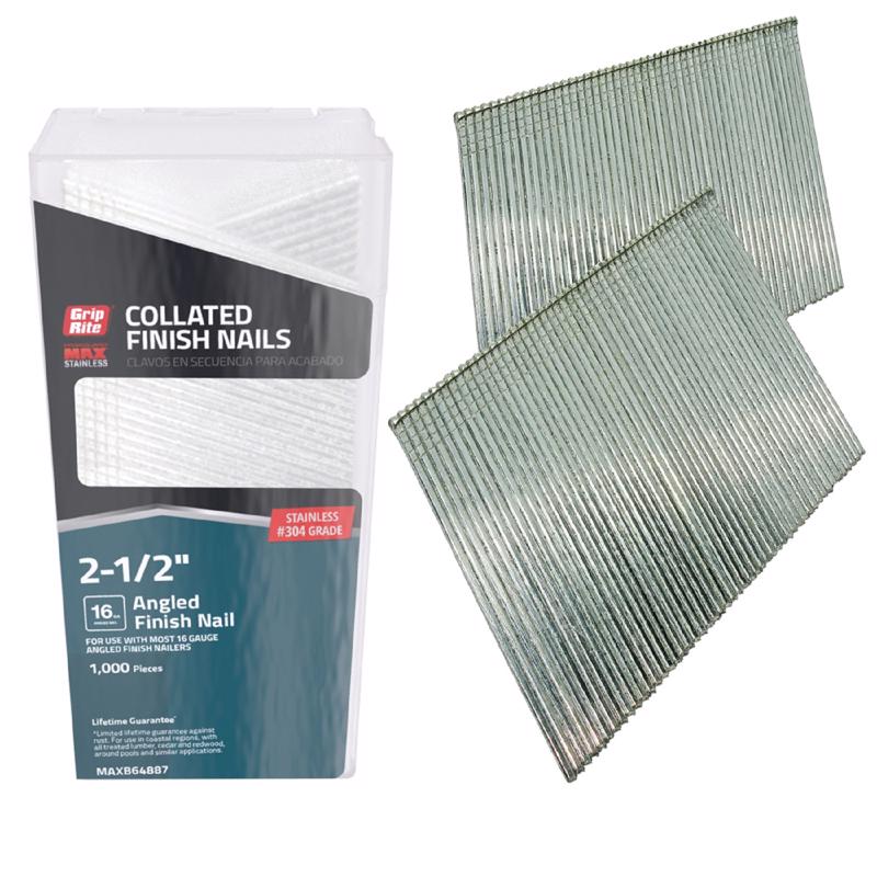 Grip-Rite MAXB64887 16ga 2.5" Ss Finish Nail, Pack of 1, No Color